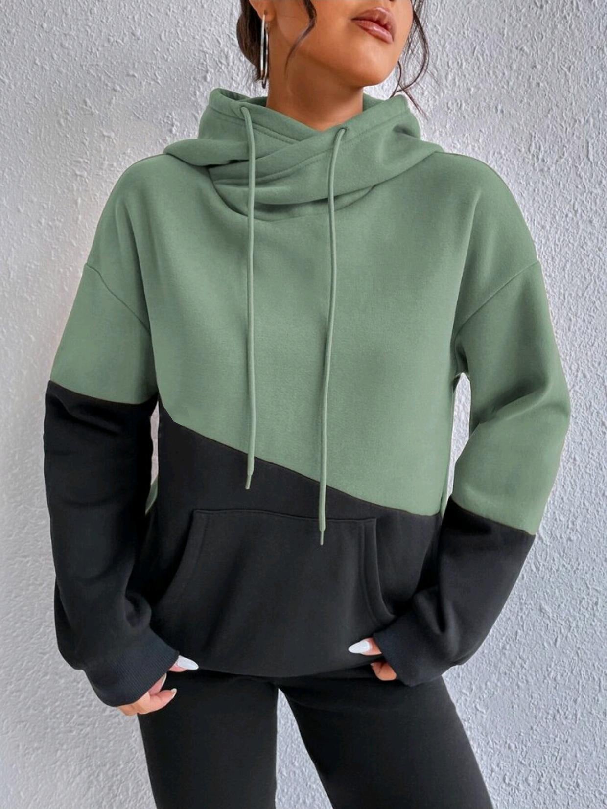 Damen gemütlicher Hoodie mit asymmetrischem Farbblockdesign Stalluxe