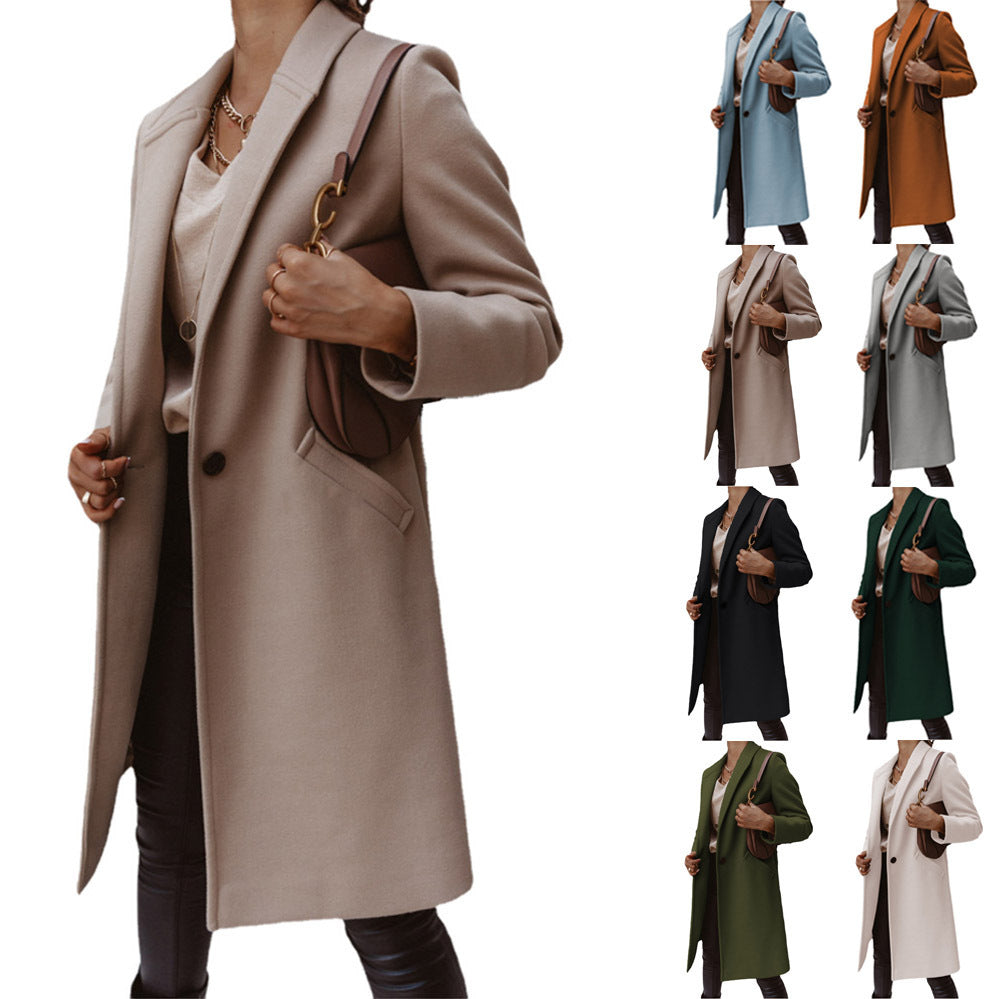 Damen Eleganter Wollmantel mit schmaler Silhouette und tiefen Taschen Stalluxe