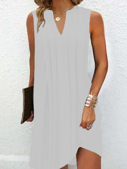 Damen elegantes, ärmelloses Kleid mit V-Ausschnitt und asymmetrischem Saum Stalluxe