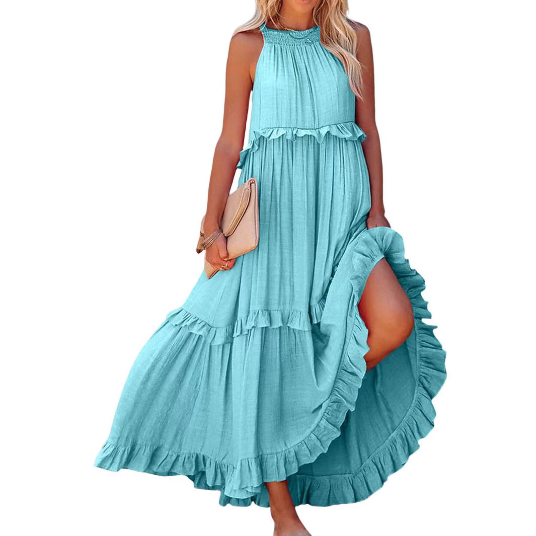 Damen Luftiges Maxikleid mit Rüschendetails und hoher Taille Stalluxe