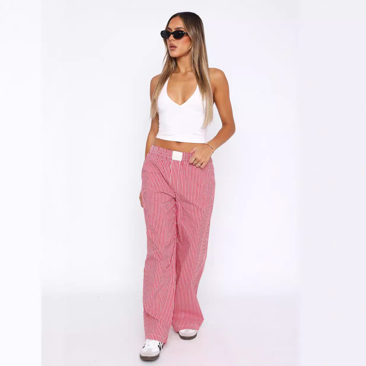 Damen Weite Stoffhose mit eleganten Streifen Stalluxe