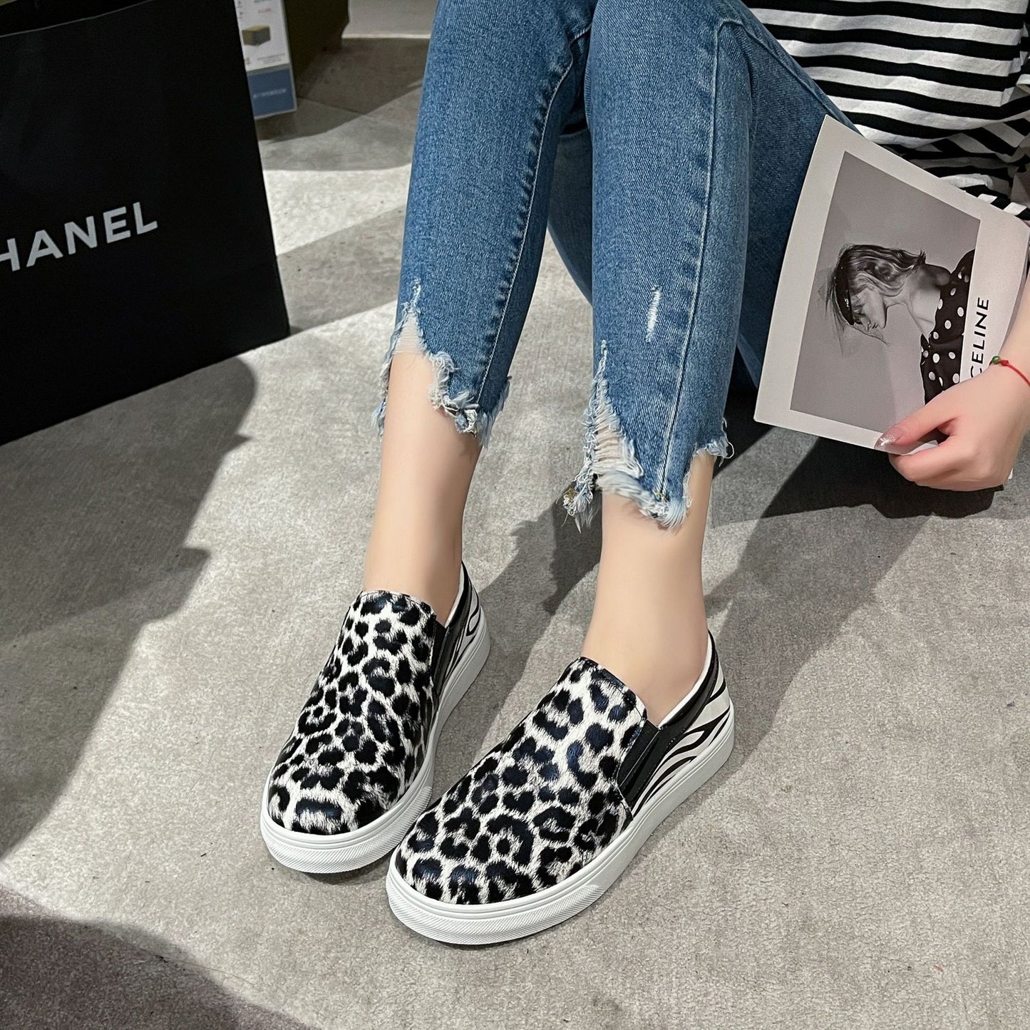 Damen modische Slip-On Sneakers im Leopardenmuster Stalluxe