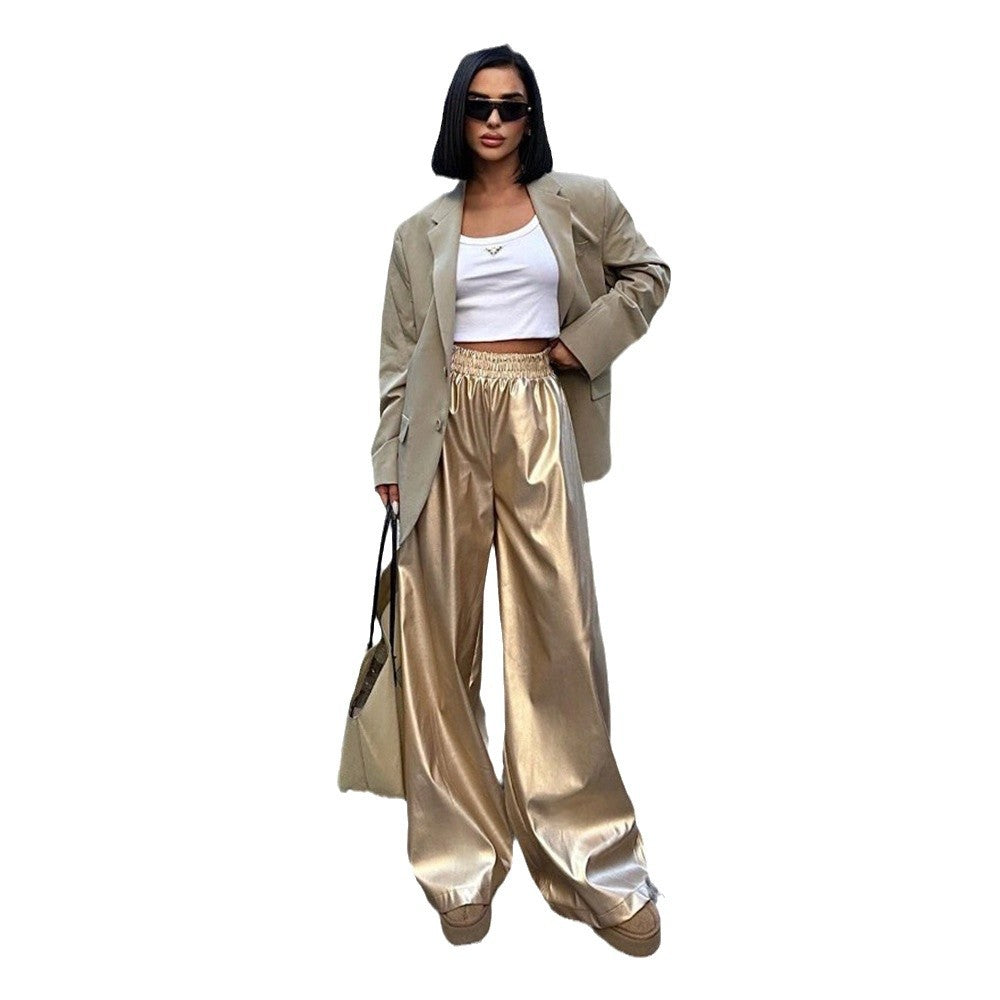 Damen Elegante Lederhose mit weitem Schnitt und elastischem Bund Stalluxe