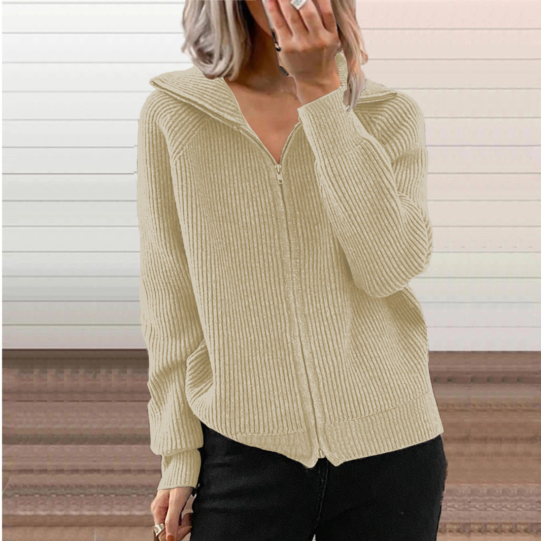 Damen Strickjacke mit hohem Kragen und durchgehendem Reißverschluss Stalluxe