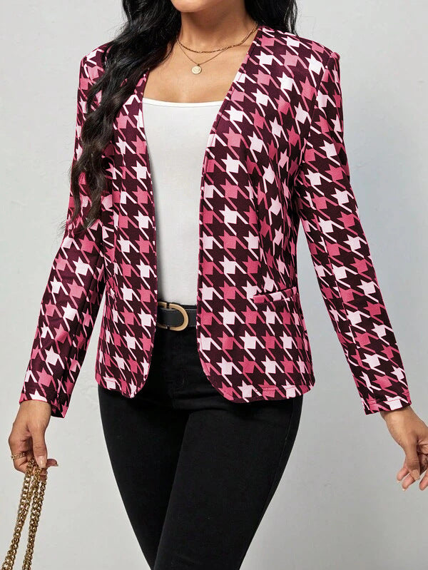 Damen modischer Blazer mit auffälligem Hahnentritt-Muster und elegantem Schnitt Stalluxe