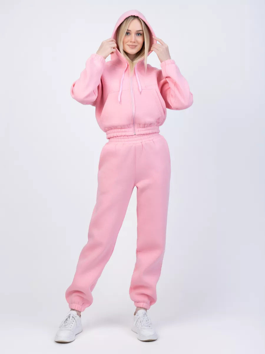 Damen Fleece-Sweatanzug mit Kapuze und elastischem Bund Stalluxe