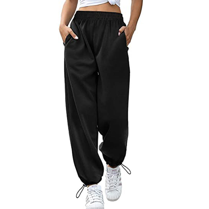 Damen lässige Sporthose mit hohem Bund und seitlichen Taschen Stalluxe