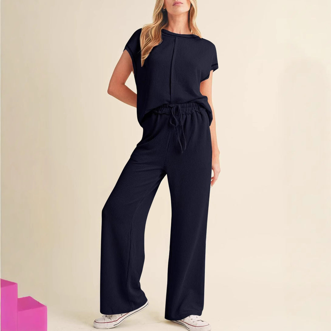 Women's Relaxed Fit Ribbed Lounge Set Stalluxe