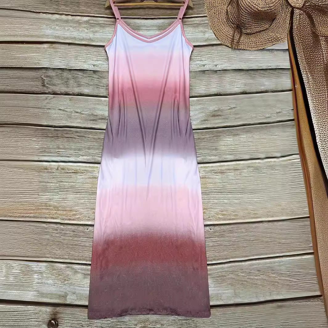 Damen Maxikleid mit sportlichem V-Ausschnitt und modischem Farbverlauf Stalluxe
