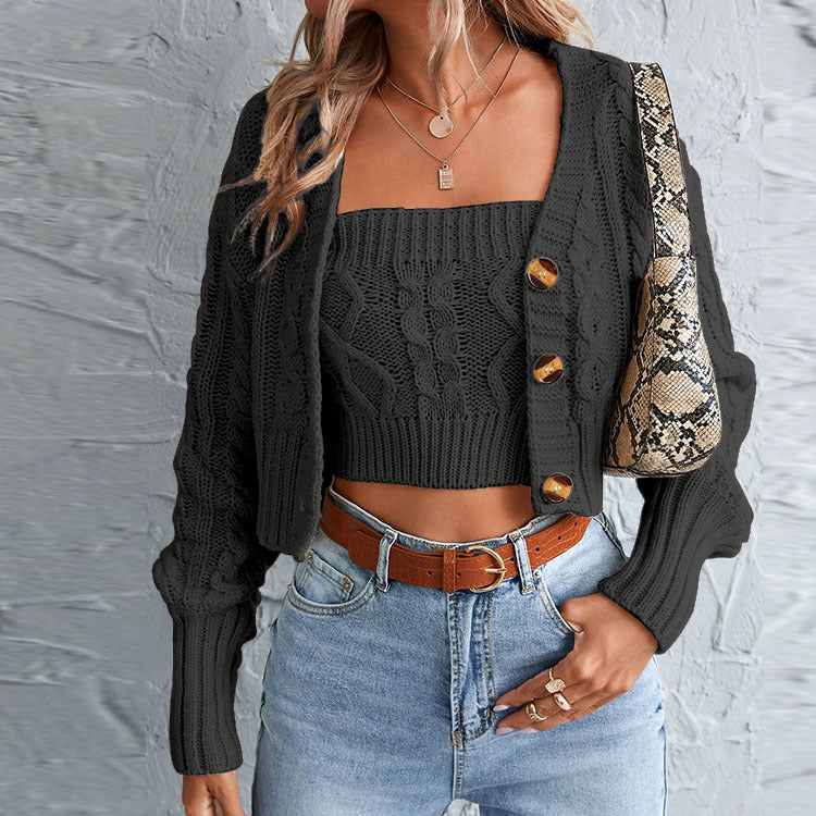 Damen lässiges Strick-Set mit offener Jacke und Crop-Top Stalluxe
