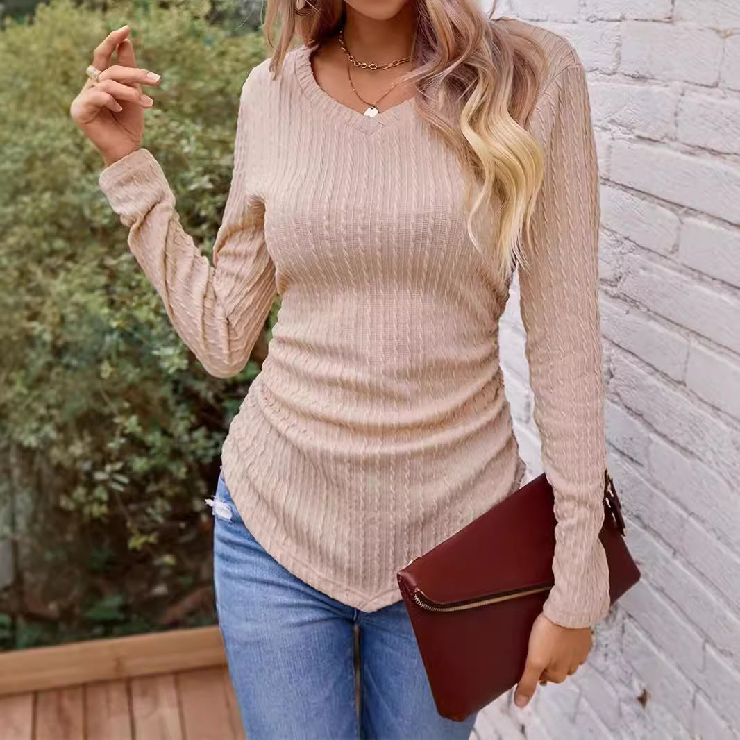 Damen Langarmshirt mit hochwertiger Struktur und V-Ausschnitt Stalluxe