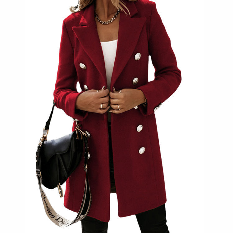 Damen Eleganter Wollmantel mit doppelter Knopfreihe und modernem Schnitt Stalluxe