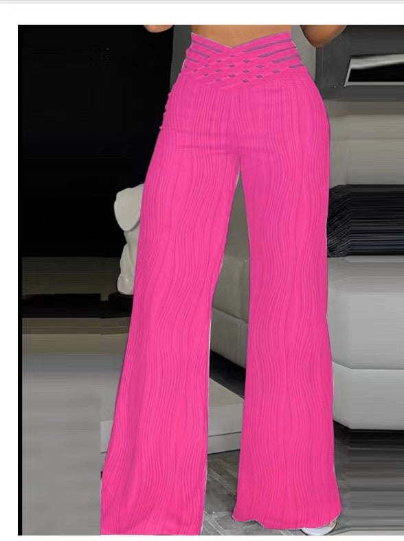 Damen Hochtaillierte Palazzo-Hosen mit trendigem Rippendesign Stalluxe