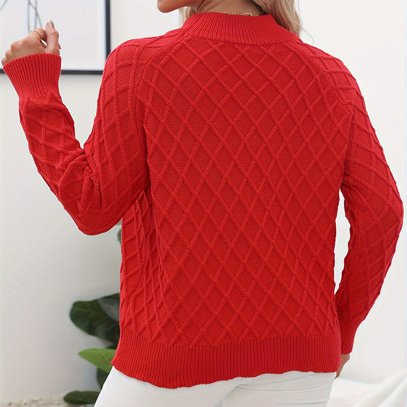 Damen Grobstrickpullover mit trendigem Rautenmuster und hohem Kragen Stalluxe