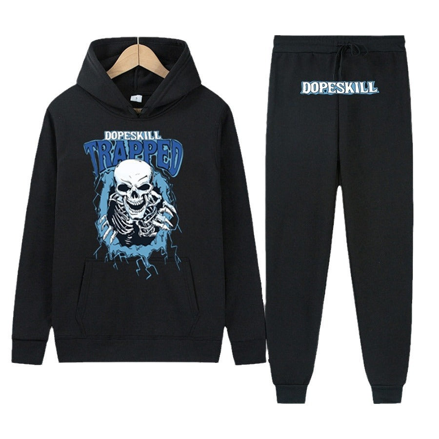 Damen Hoodie und Jogginghose Set mit auffälligem Skelettmotiv Stalluxe