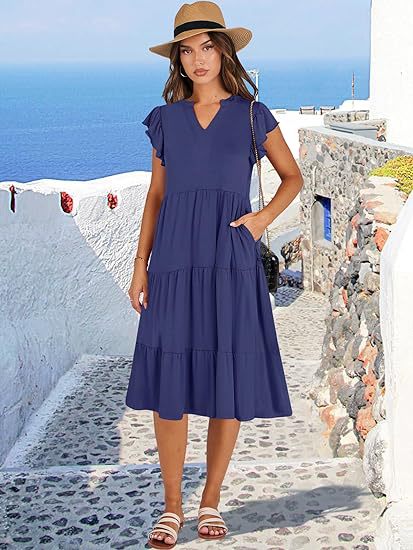 Damen Freizeitkleid mit Rüschendetails und Taschen Stalluxe