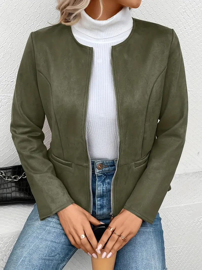 Damen modische Kunstlederjacke mit femininer Passform und Reißverschluss Stalluxe