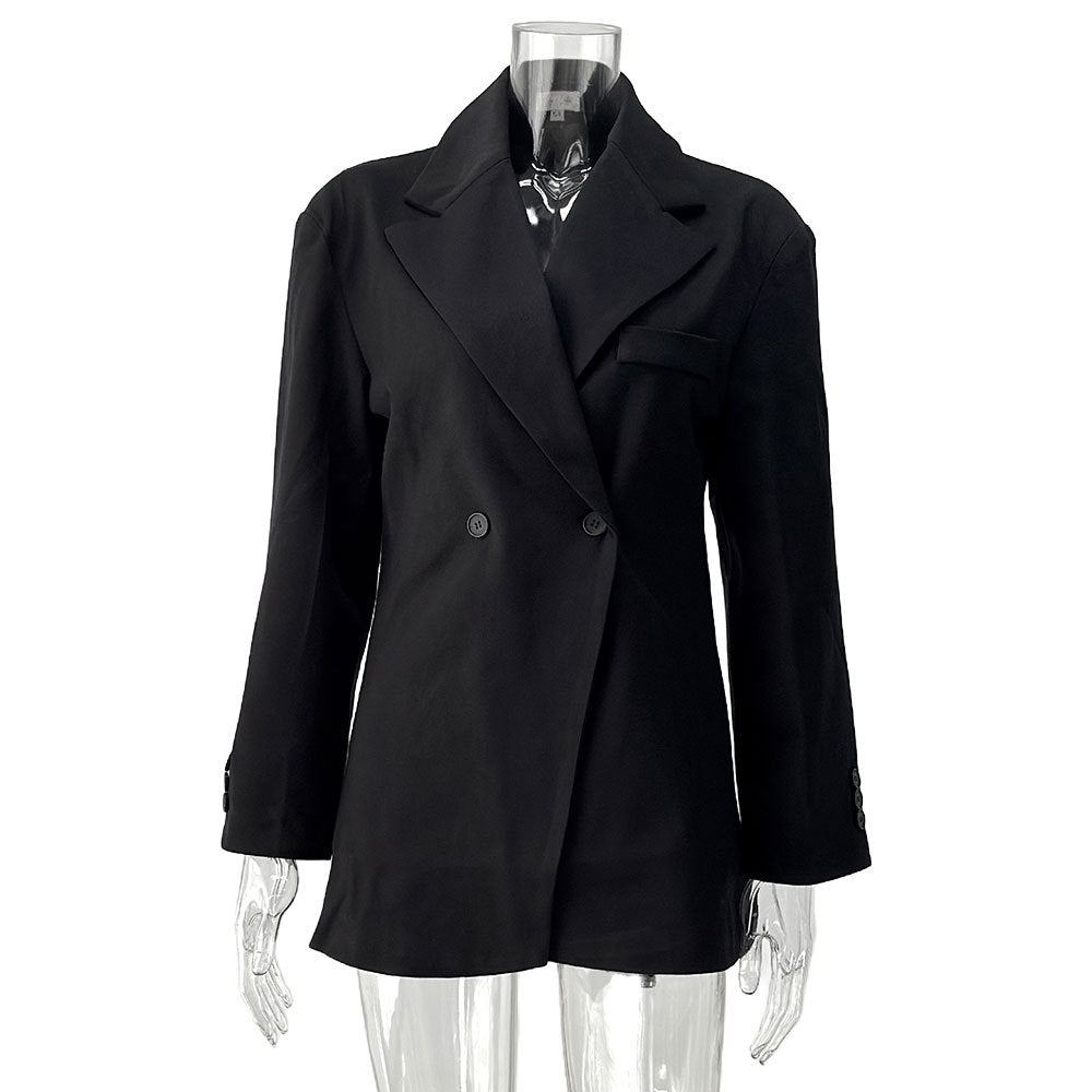 Damen Modischer Oversized Blazer mit doppelter Knopfleiste und strukturiertem Stoff Stalluxe