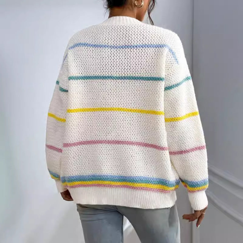 Damen Strickjacke mit buntem Streifenmuster und lässigem Schnitt Stalluxe