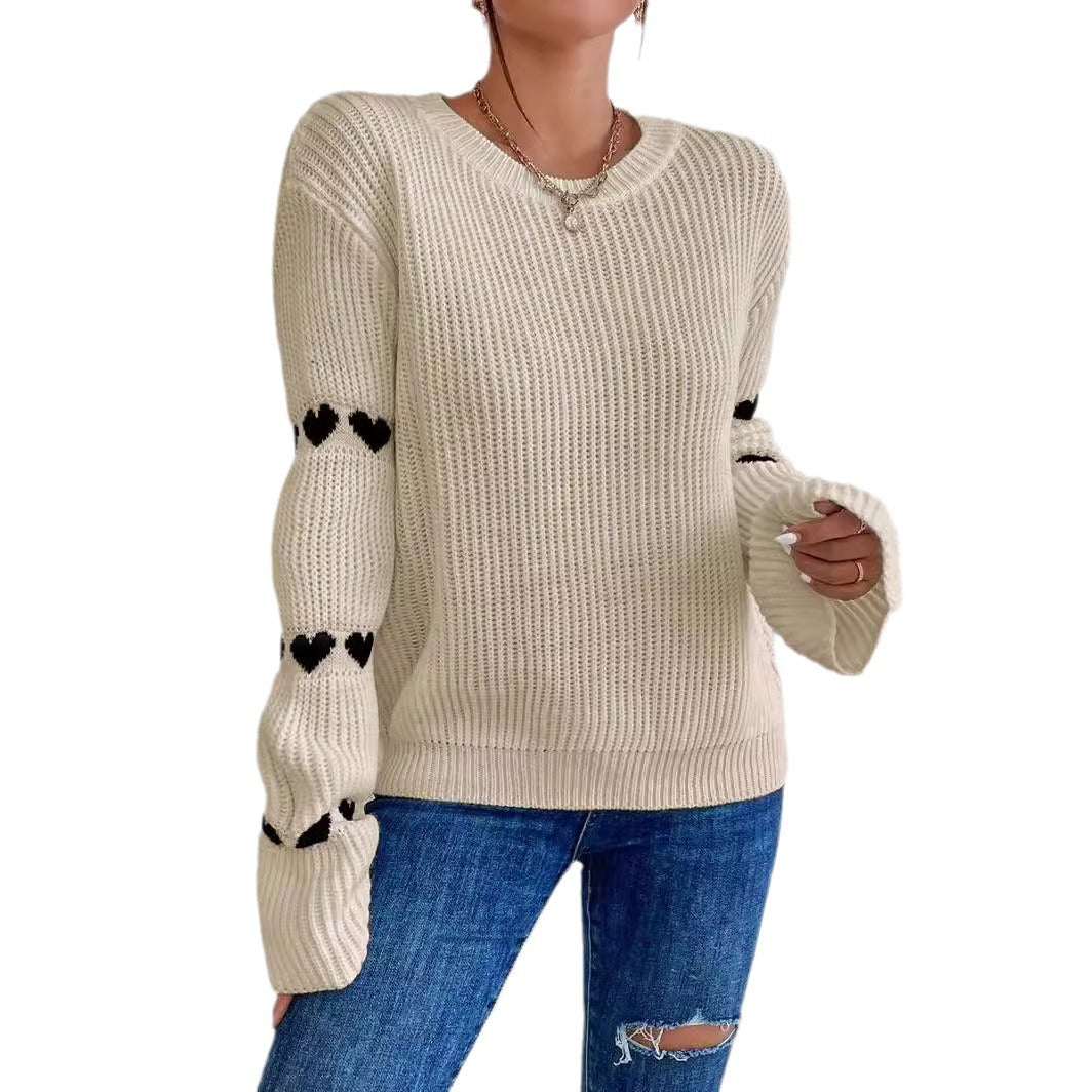 Damen lässiger Strickpullover mit Herzmuster und weitem Arm Stalluxe
