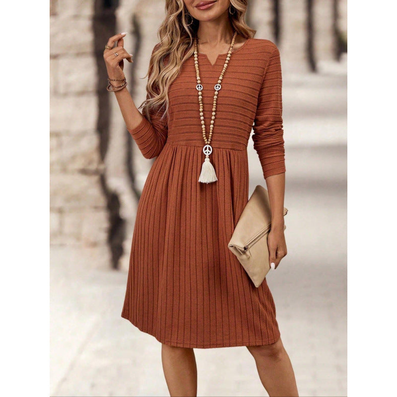 Damen Strickkleid mit V-Ausschnitt und langen Ärmeln Stalluxe