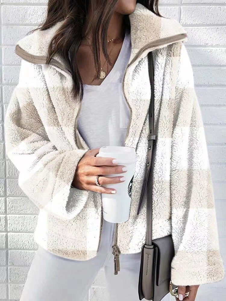Damen Teddy-Fleece-Jacke mit hohem Kragen Stalluxe