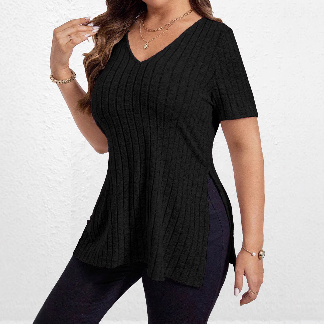 Women's Textured V-Neck Tunic Top Stalluxe