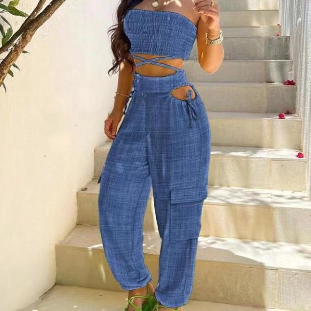 Damen Zweiteiliges Outfit mit Cropped Top und Cargo-Hose Stalluxe