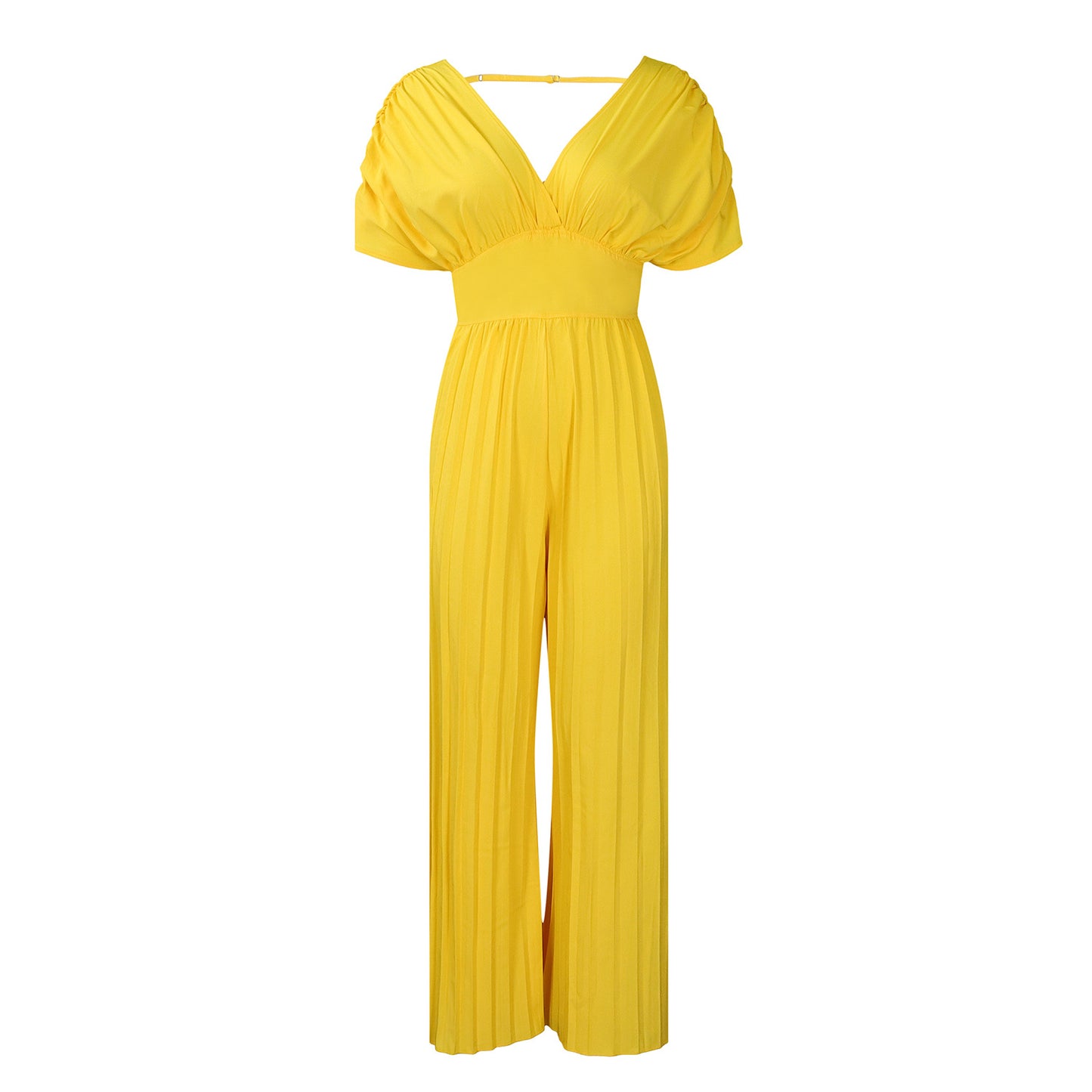 Damen Plissees Jumpsuit mit voluminösen Ärmeln Stalluxe Gelb