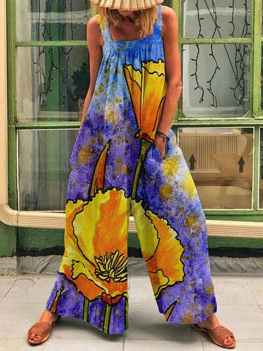 Women's Artistic Print Wide-Leg Jumpsuit Stalluxe