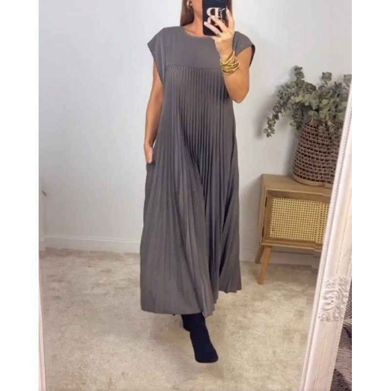 Damen Plissee Maxikleid mit praktischem Taschen und elegantem Schnitt Stalluxe