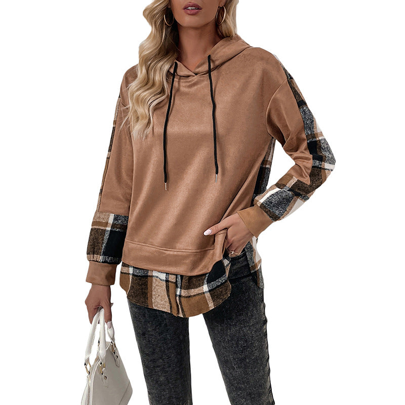 Damen Kapuzenpullover mit karierten Ärmeln Stalluxe