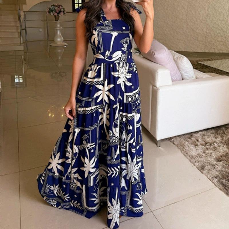 Damen Maxikleid mit floralen Mustern und voluminösem Rock Stalluxe