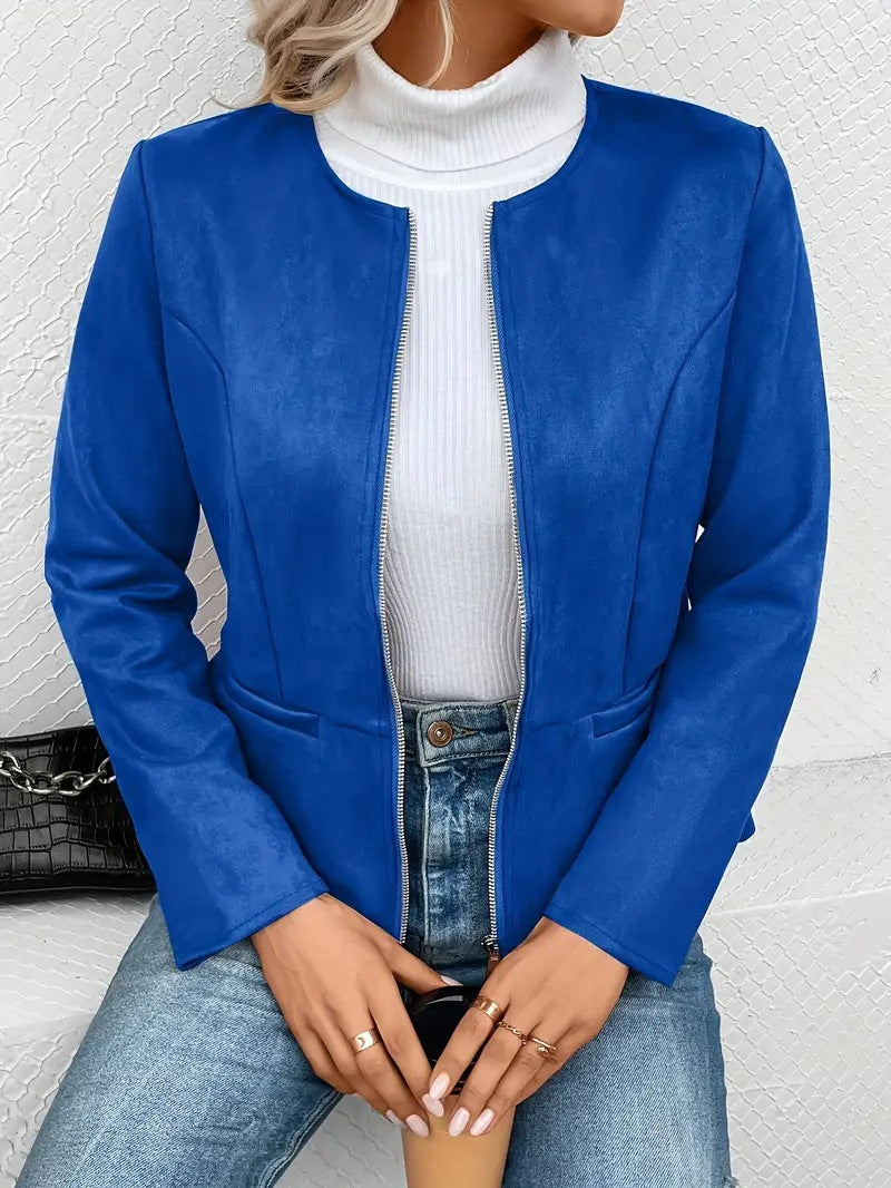 Damen modische Kunstlederjacke mit femininer Passform und Reißverschluss Stalluxe