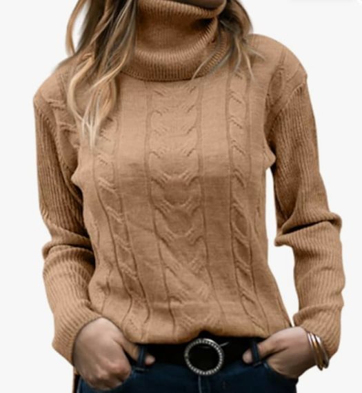 Damen Strickpullover mit hohem Kragen und strukturiertem Zopfmuster Stalluxe