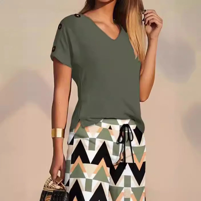 Damen zwei-teiliger Sommeranzug mit Knopfdetails und elastischem Bund Stalluxe