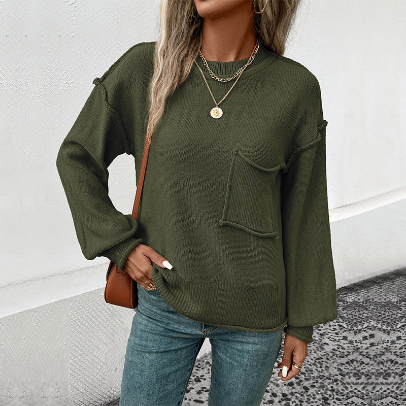 Damen lässiger Pullover mit dekorativer Taschenapplikation Stalluxe