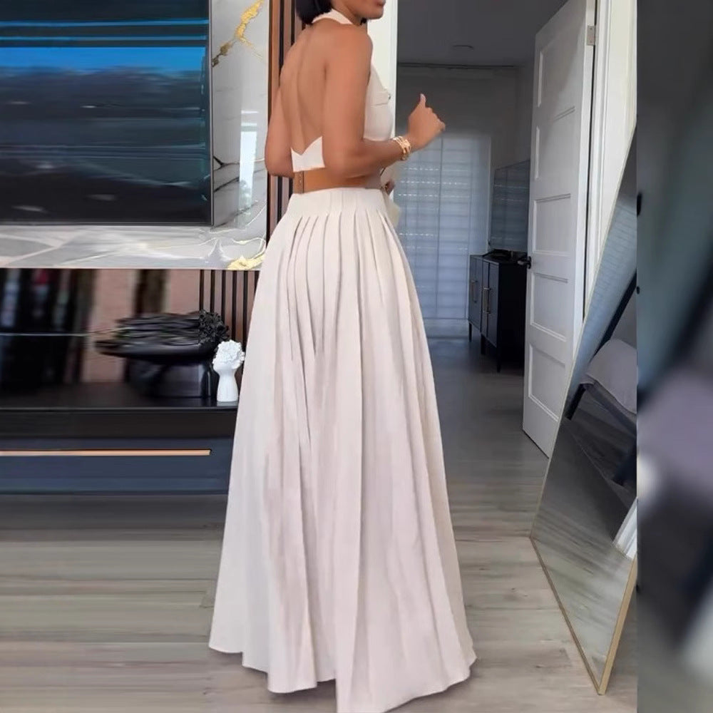 Damen Maxikleid mit Knopfdetails und schwingendem Rock Stalluxe