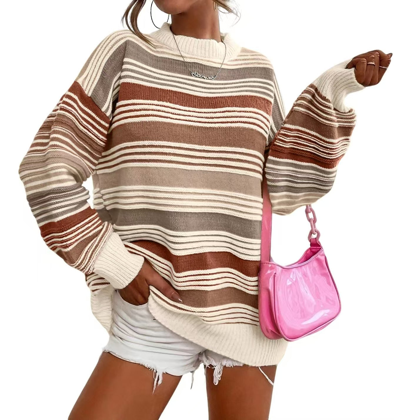 Damen gestreifter Oversize-Pullover mit Rundhalsausschnitt und lässiger Passform Stalluxe