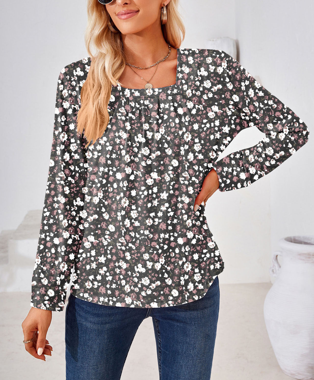 Women's Elegant Floral Print Blouse Stalluxe