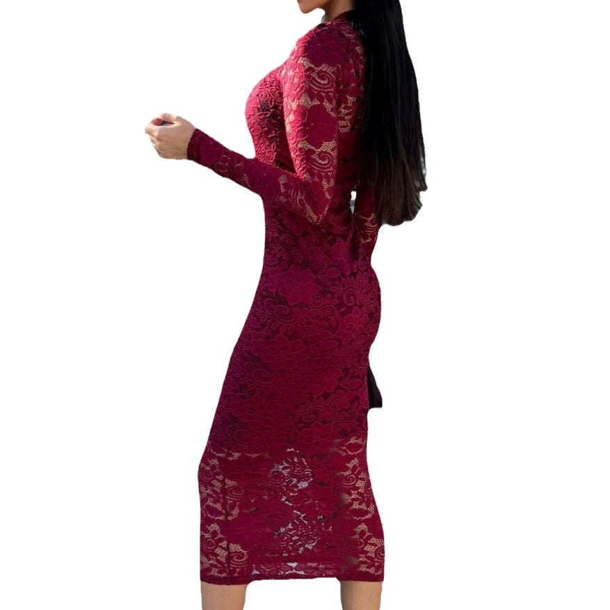Damen Spitzenkleid mit transparenten Einsätzen und figurbetontem Schnitt Stalluxe