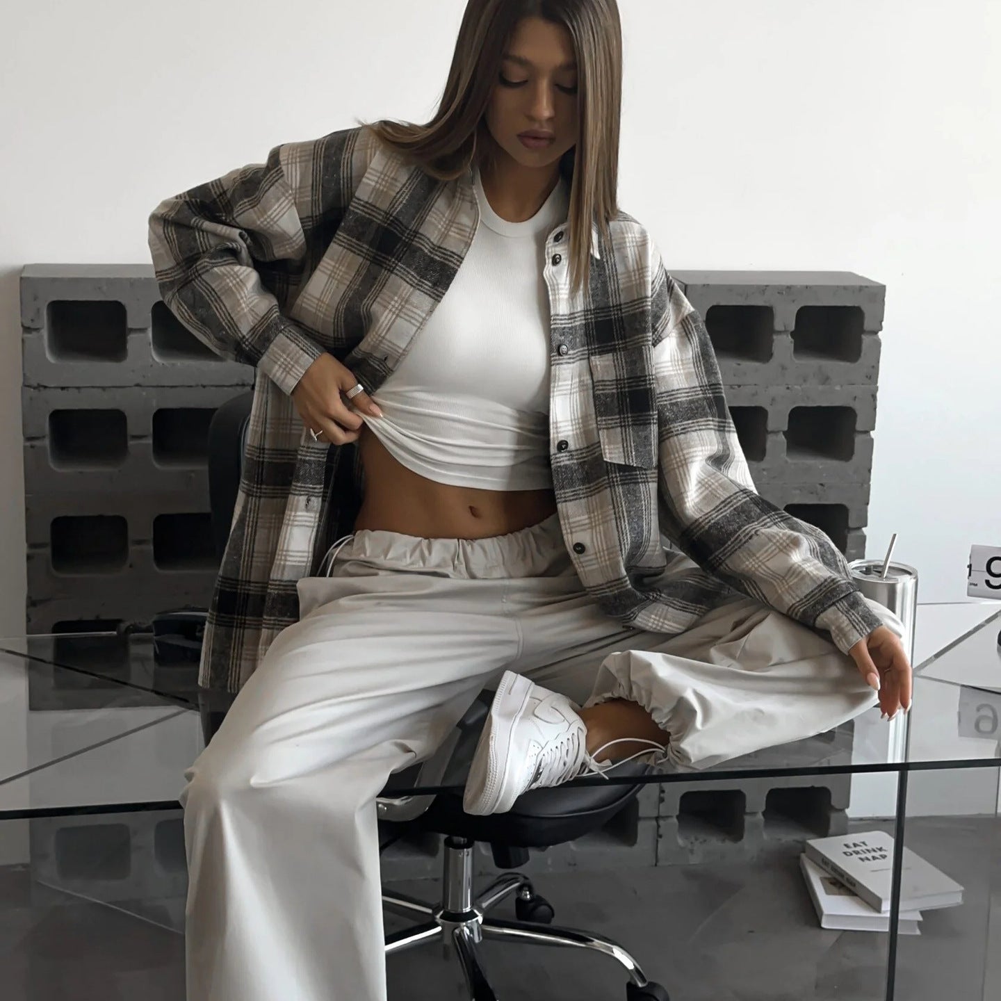 Damen Locker geschnittene High-Waist-Hose mit elastischem Bund Stalluxe