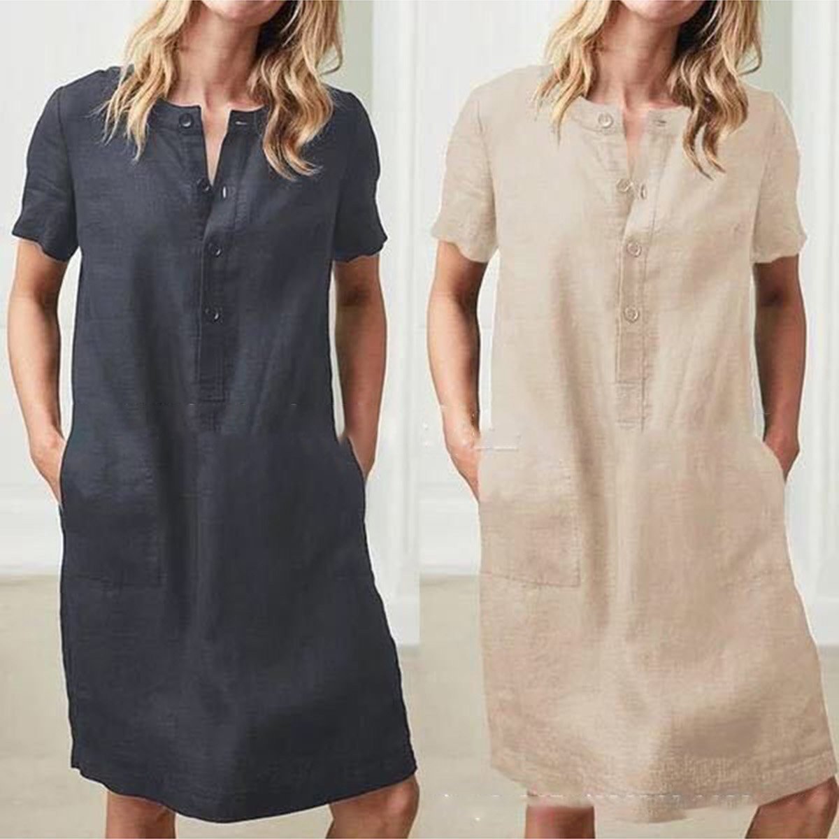 Damen Hemdkleid mit praktischen Taschen und Knopfleiste Stalluxe