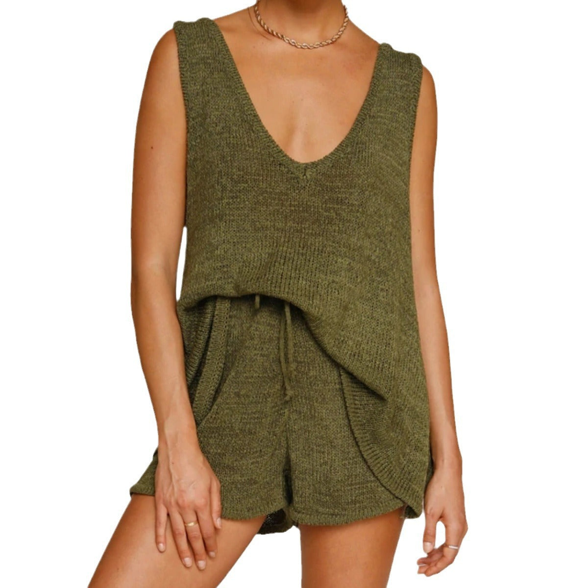 Damen lässiges Strick-Top und Shorts Set Stalluxe