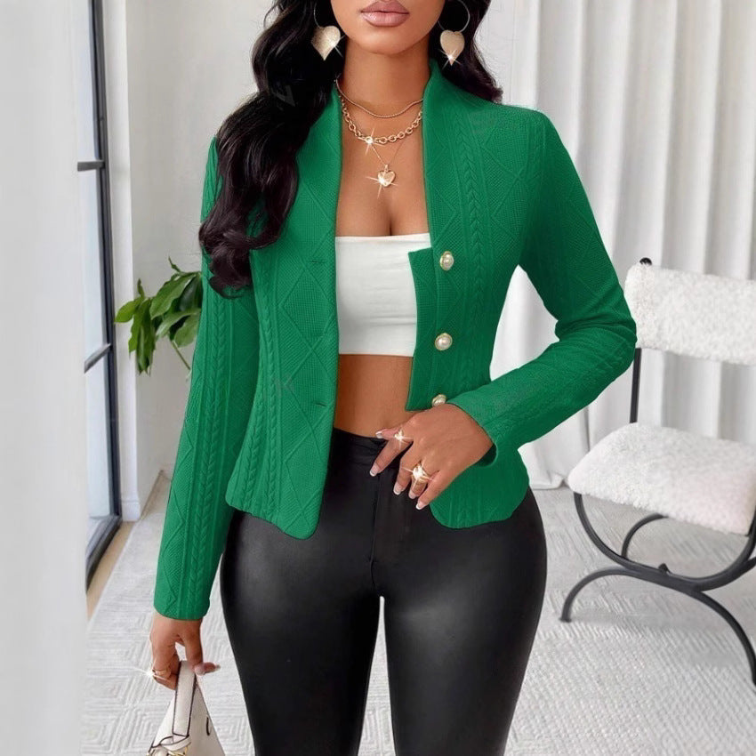 Damen Mode Blazer mit strukturiertem Design und glänzenden Knöpfen Stalluxe
