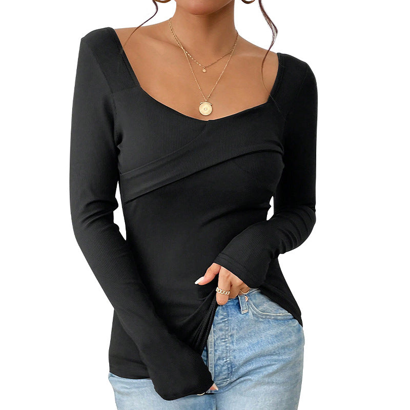 Damen Longsleeve Body mit schicker Wickeloptik und bequemen Ärmelabschlüssen Stalluxe