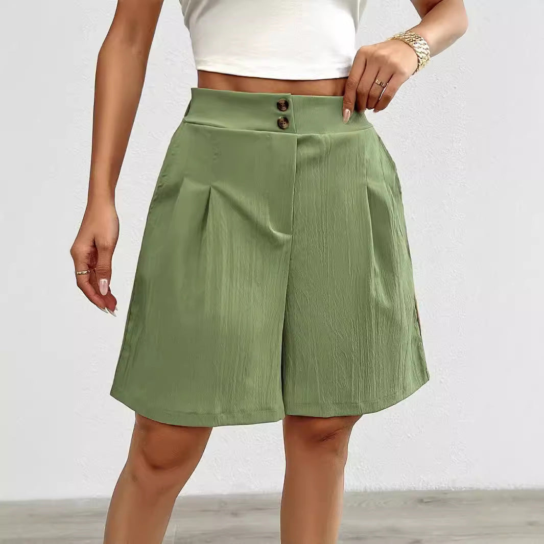 Damen Elegante Shorts mit Knopfverschluss und faltigem Design Stalluxe