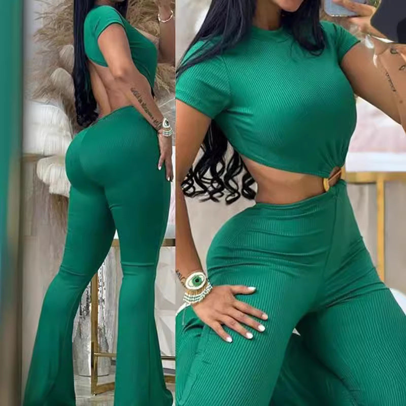 Damen cropped Oberteil mit hochtaillierter Hose im Ripp-Design Stalluxe