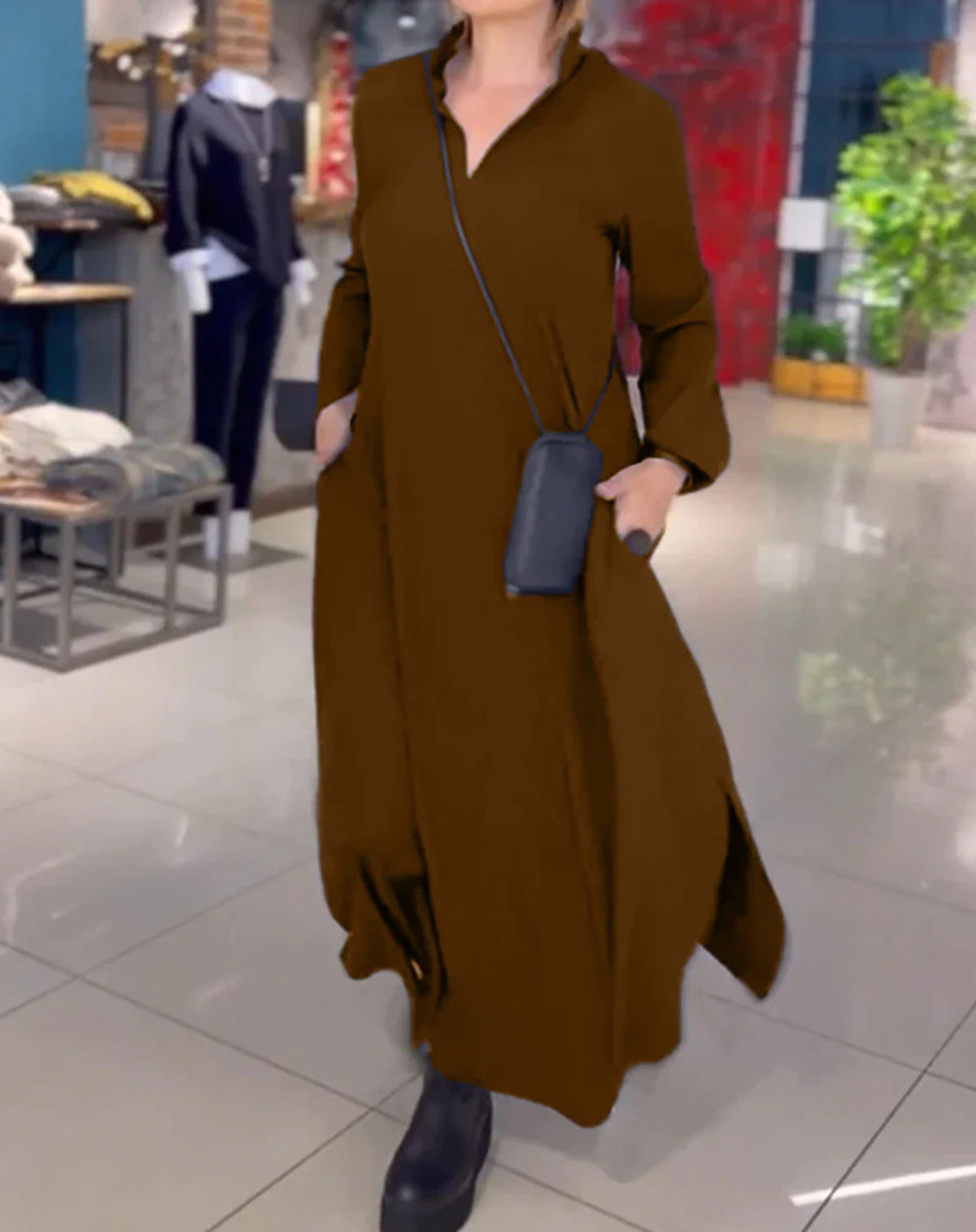 Damen Hemdblusenkleid mit praktischen Taschen und langen Ärmeln Stalluxe