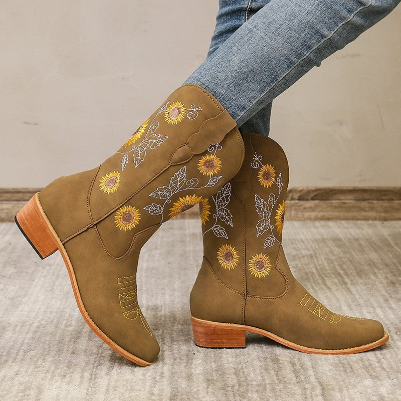 Damen trendige Cowboystiefel mit floralen Stickereien Stalluxe